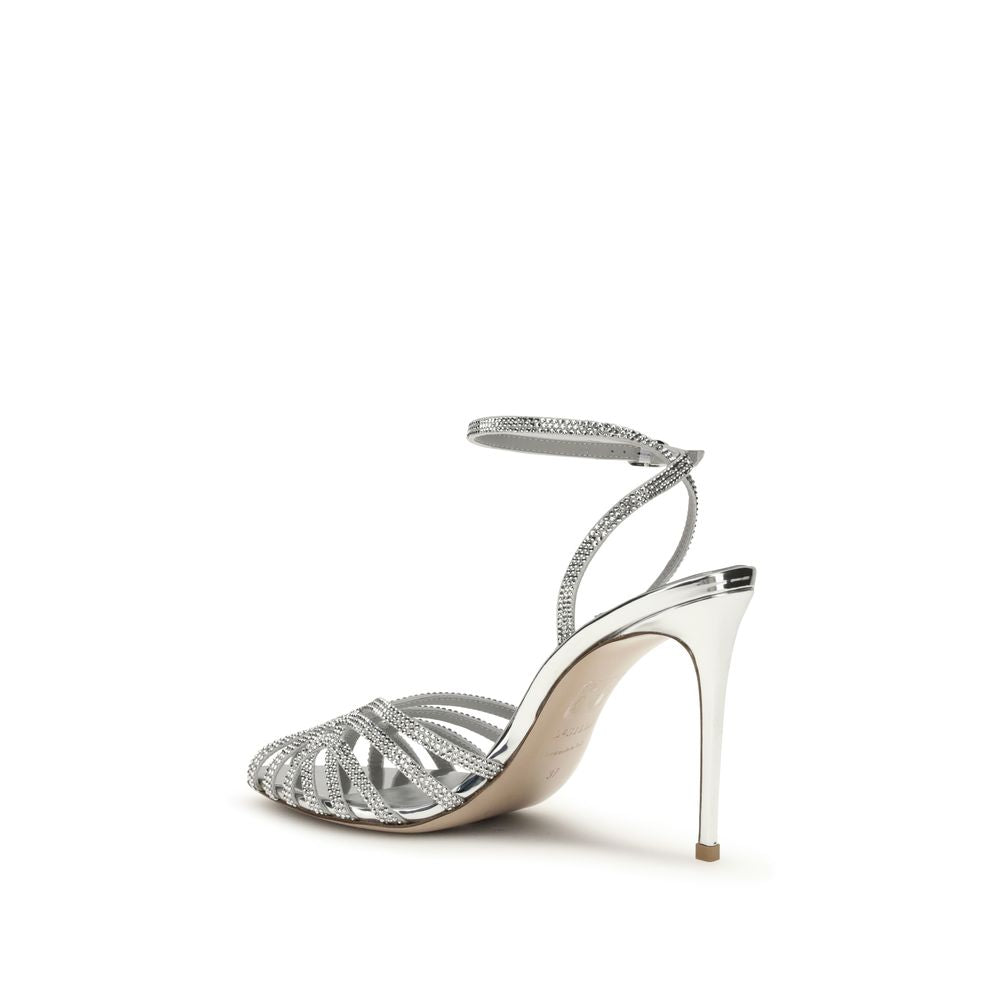LE SILLA Silver Calf Leather Bos Taurus Stiletto Heel Women's Sandals
