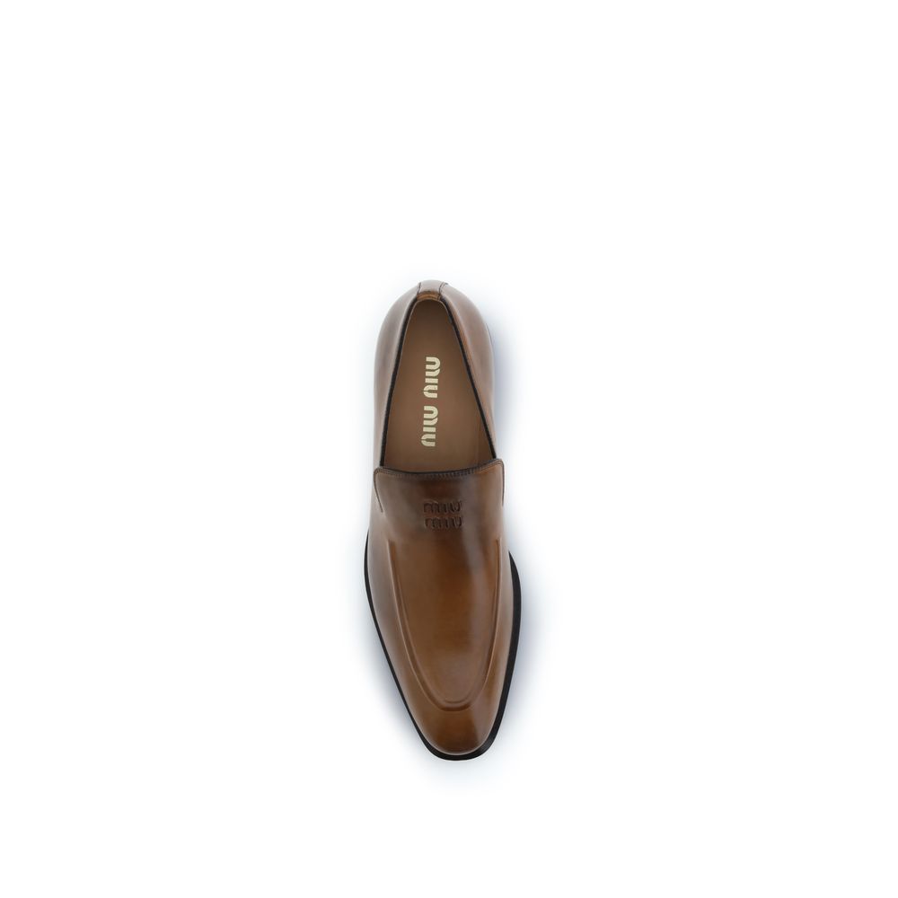 Miu Miu Brown Calf Leather Bos Taurus Slip-On Women's Loafers