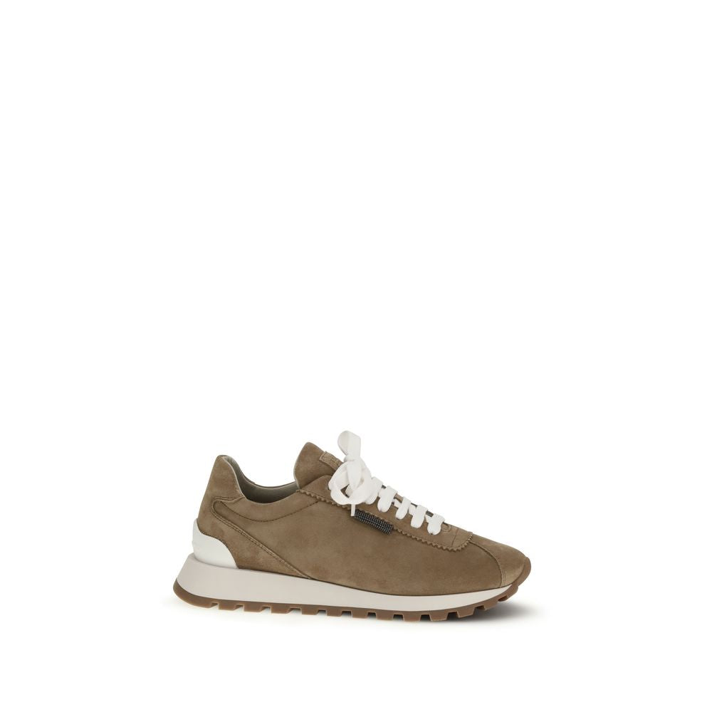 Brunello Cucinelli Beige Calf Leather Bos Taurus Platform Women's Sneakers