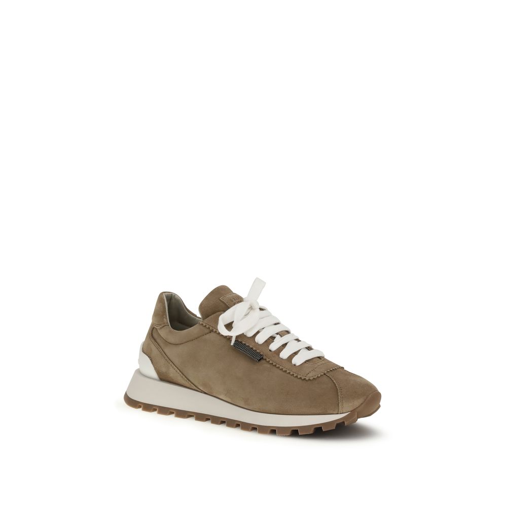 Brunello Cucinelli Beige Calf Leather Bos Taurus Platform Women's Sneakers