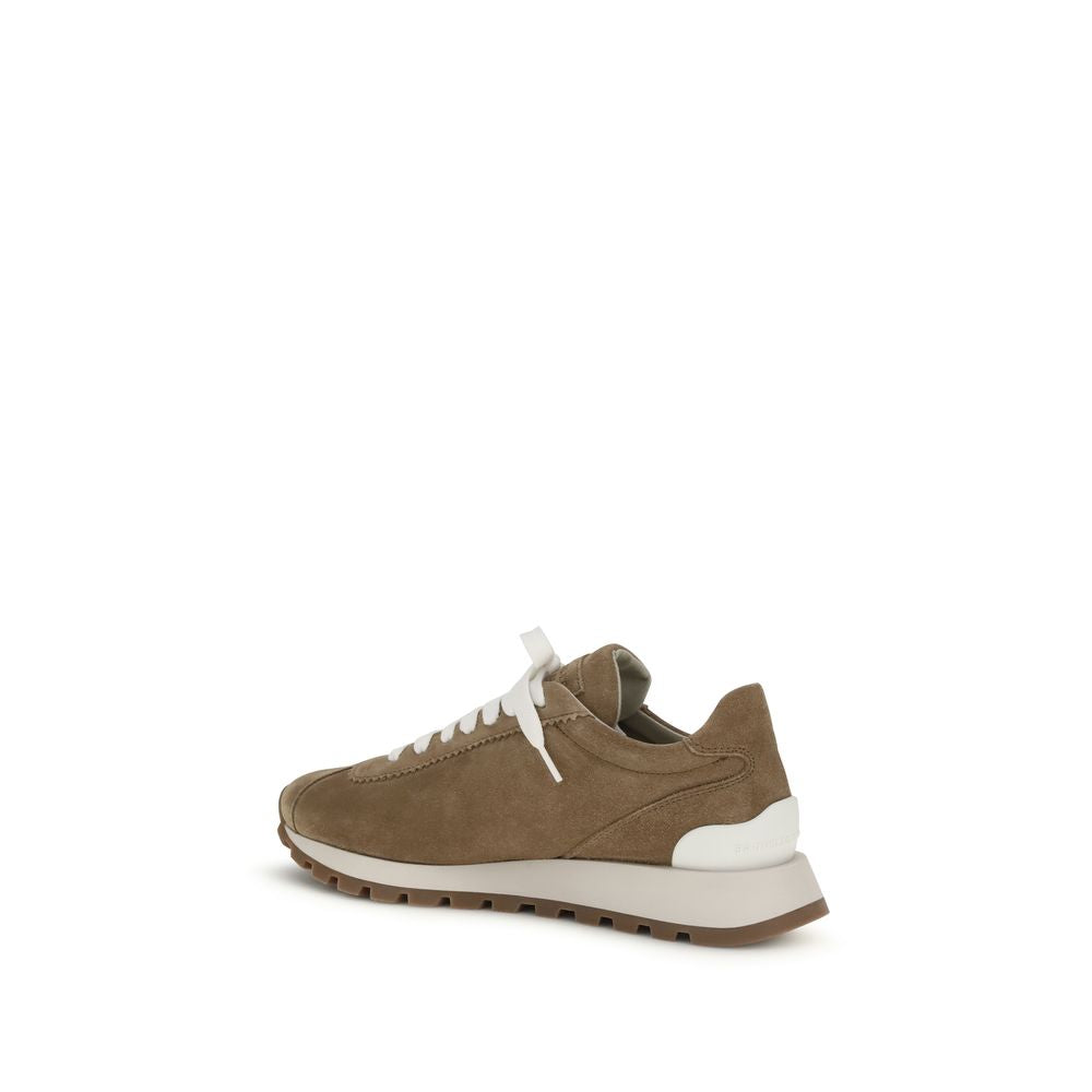 Brunello Cucinelli Beige Calf Leather Bos Taurus Platform Women's Sneakers