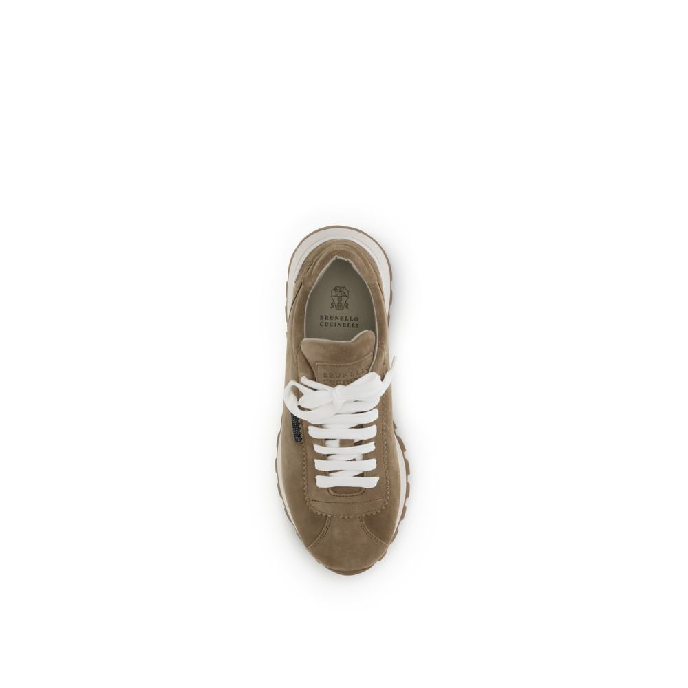 Brunello Cucinelli Beige Calf Leather Bos Taurus Platform Women's Sneakers