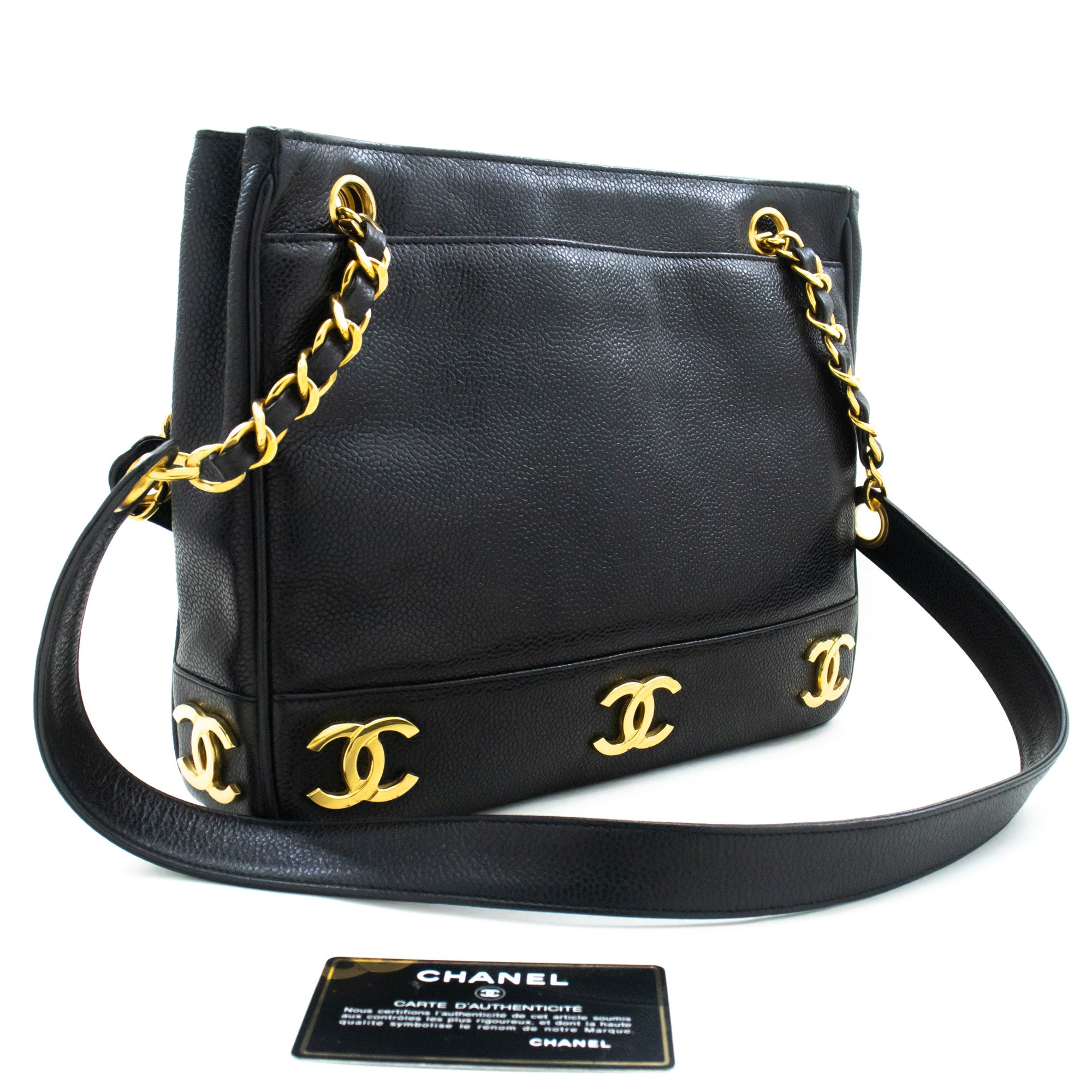 Chanel Triple Coco Black Leather Shoulder Bag (Pre-Owned)