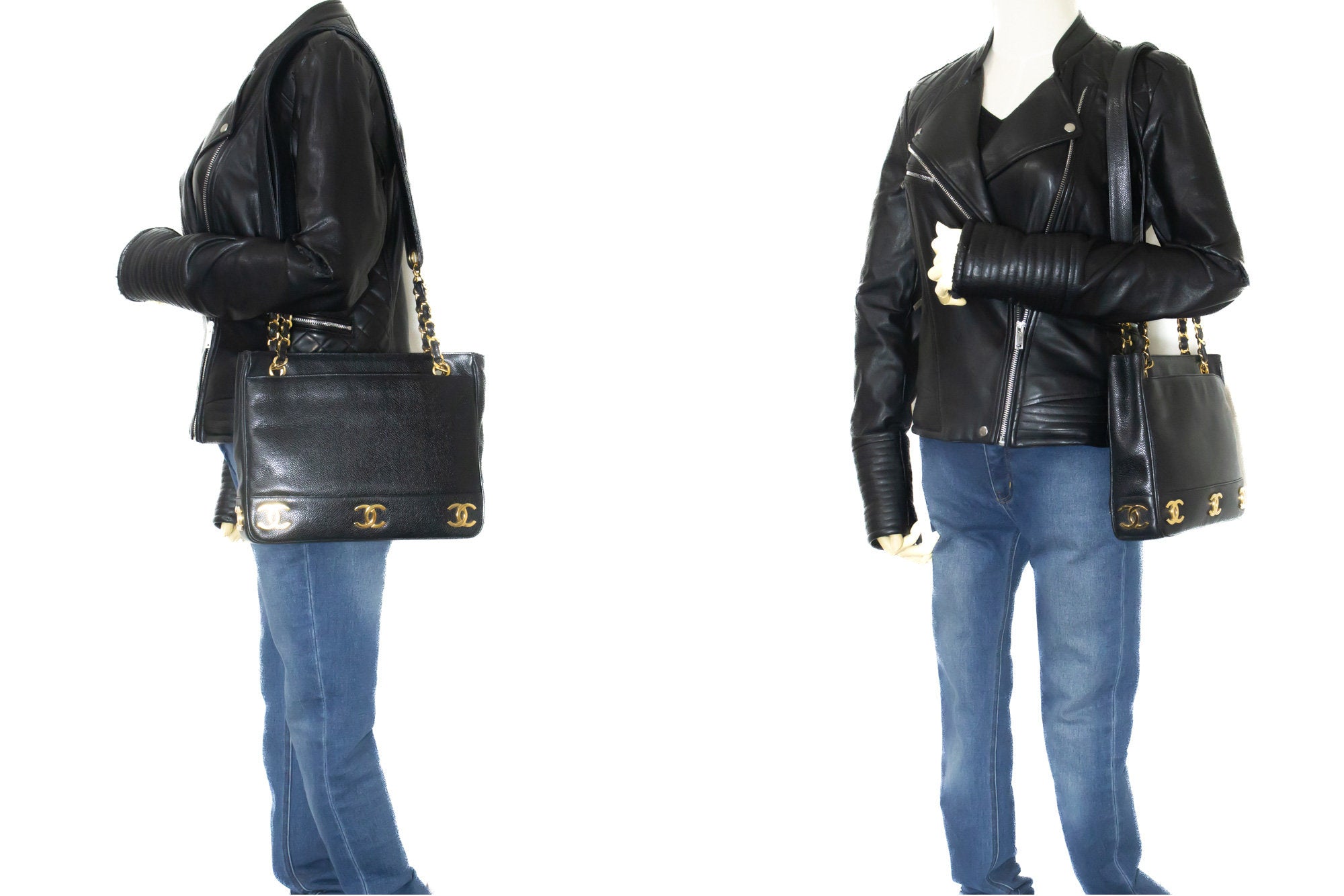 Chanel Triple Coco Black Leather Shoulder Bag (Pre-Owned)