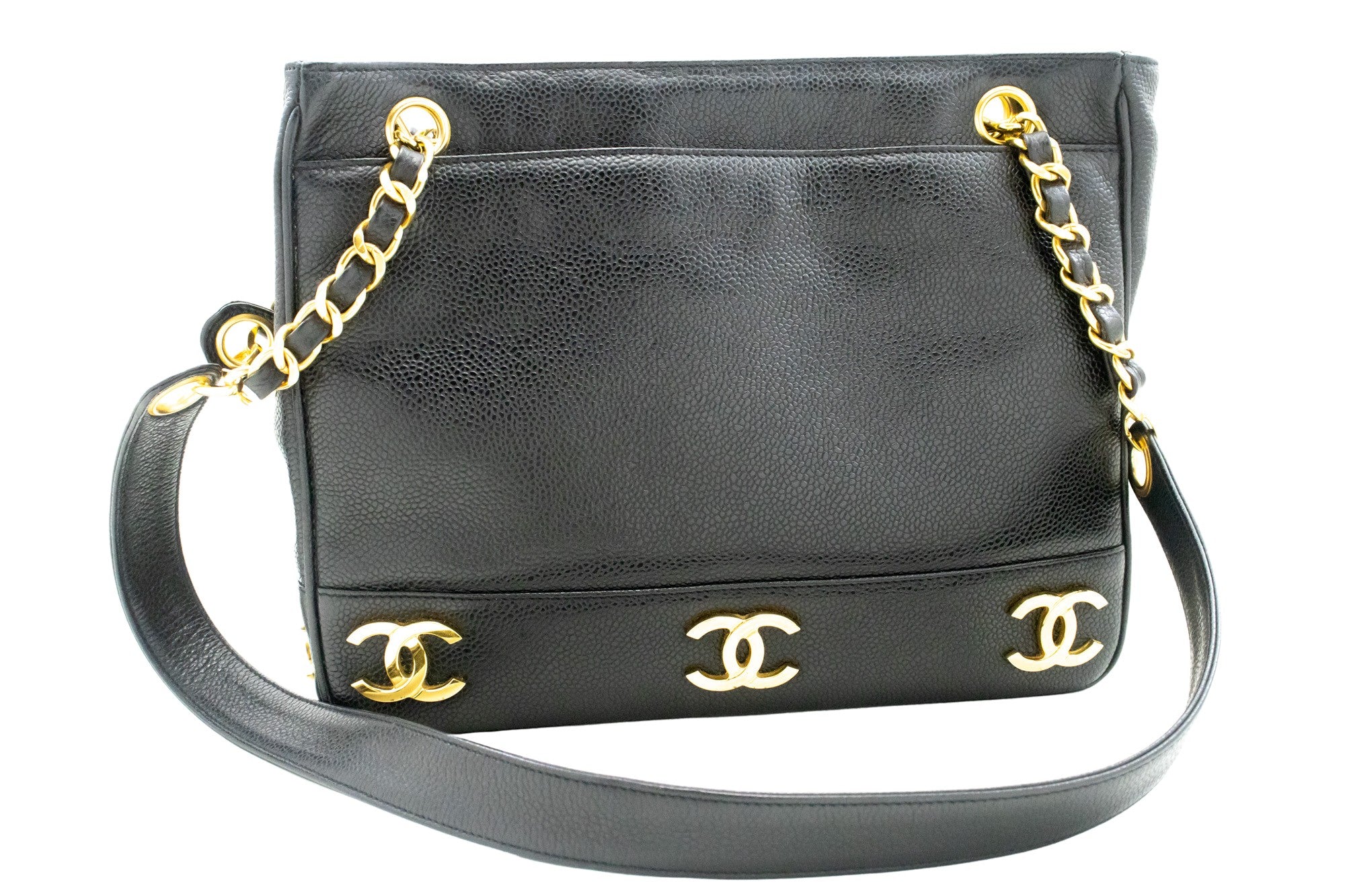 Chanel Triple Coco Black Leather Shoulder Bag (Pre-Owned)