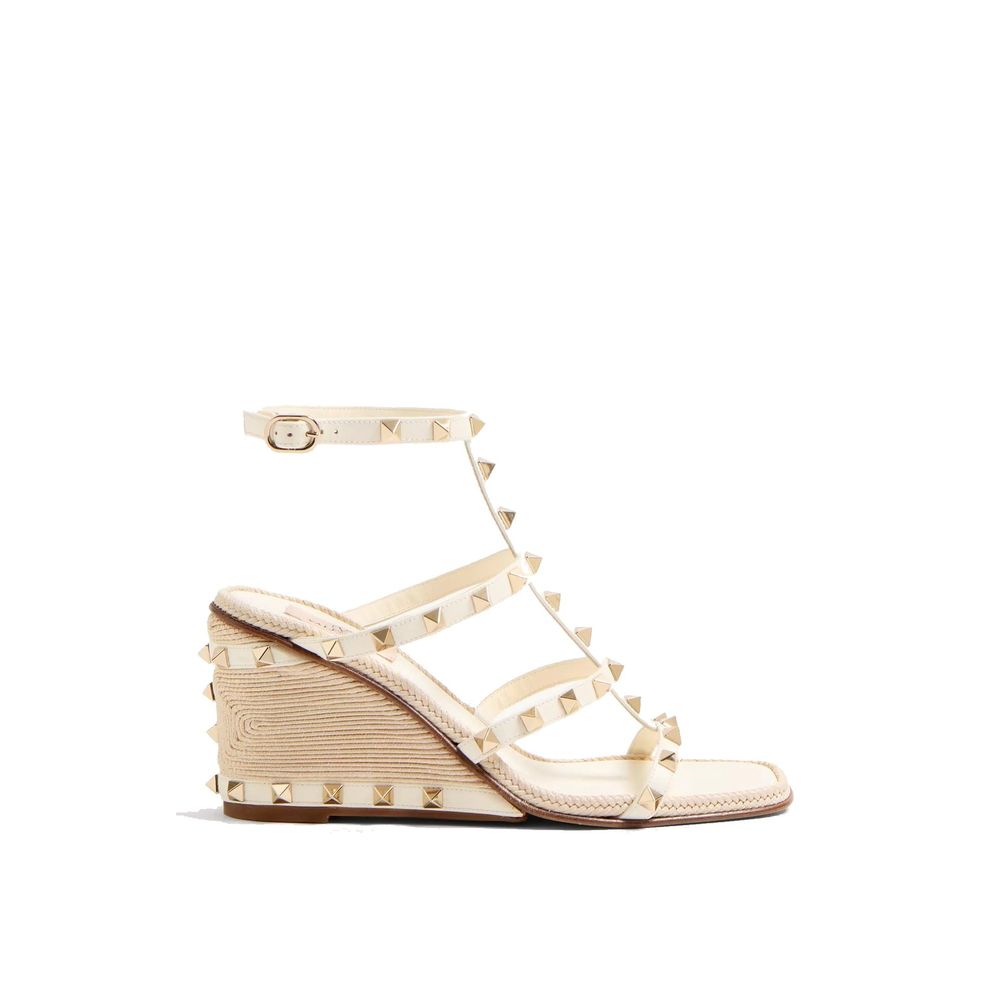 Valentino Garavani Beige Calfskin Wedge Women's Sandals
