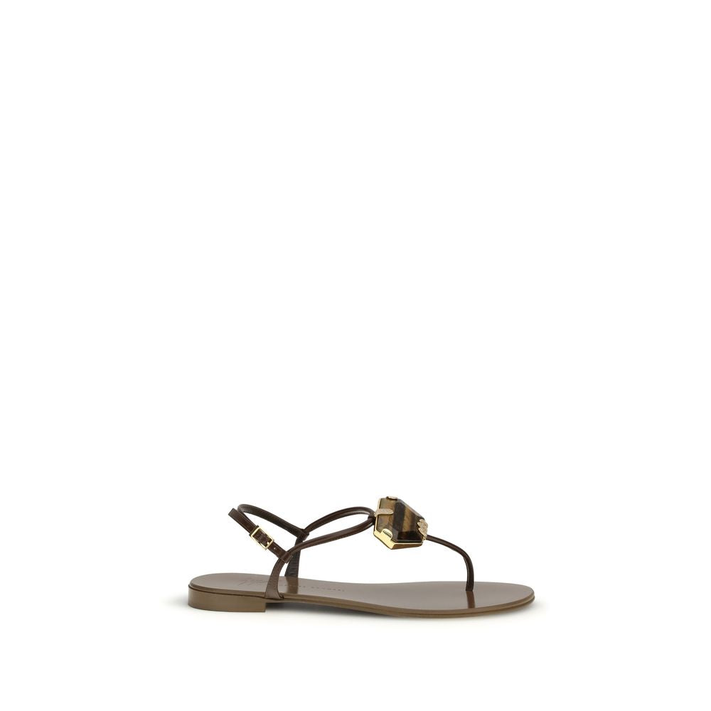 Giuseppe Zanotti Brown Stainless Steel Flat Women's Sandals