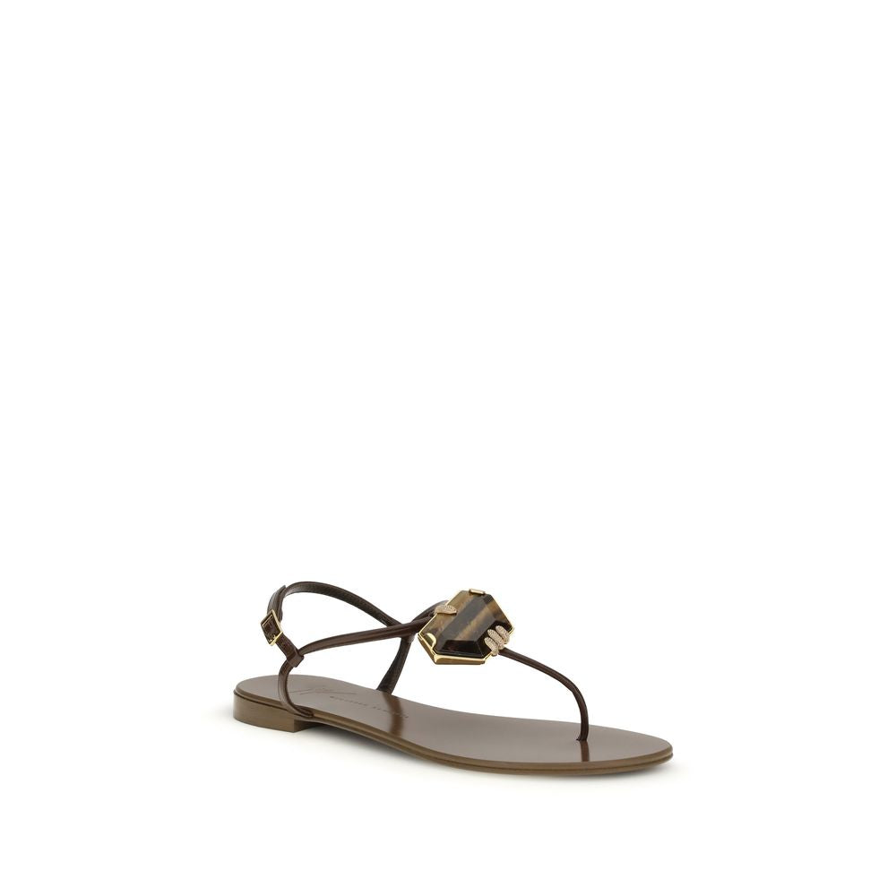 Giuseppe Zanotti Brown Stainless Steel Flat Women's Sandals