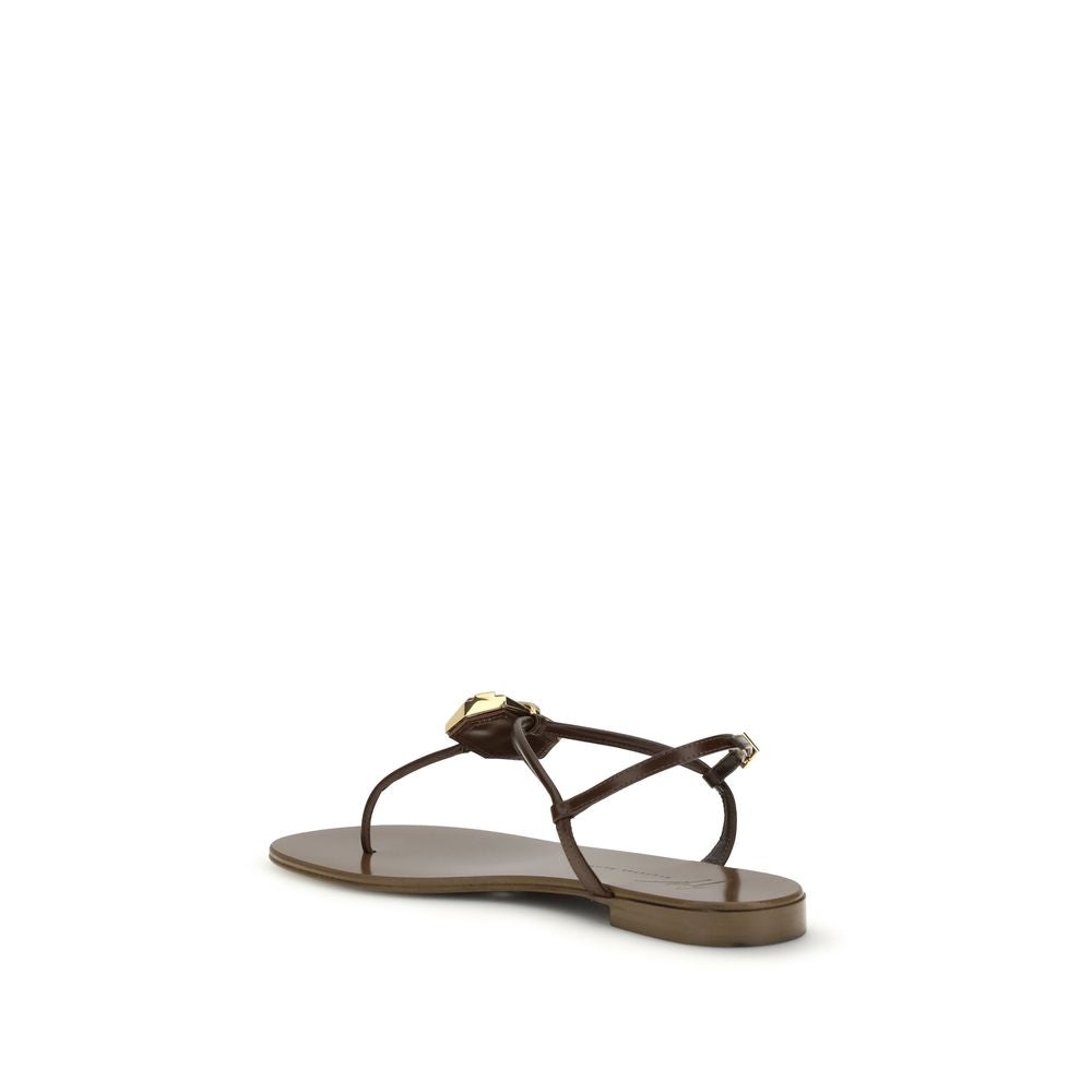 Giuseppe Zanotti Brown Stainless Steel Flat Women's Sandals