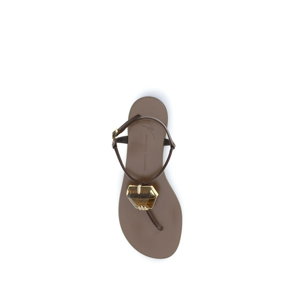 Giuseppe Zanotti Brown Stainless Steel Flat Women's Sandals