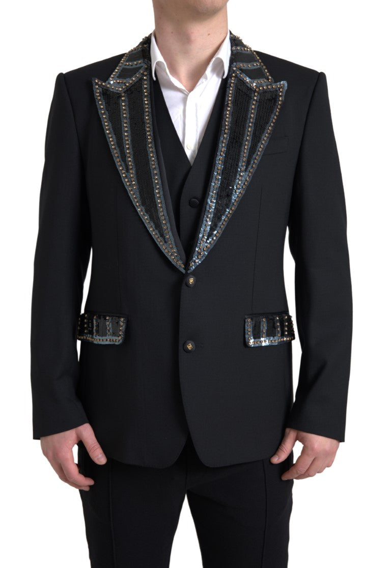 Dolce & Gabbana Black Wool Two-Piece Men's Suit