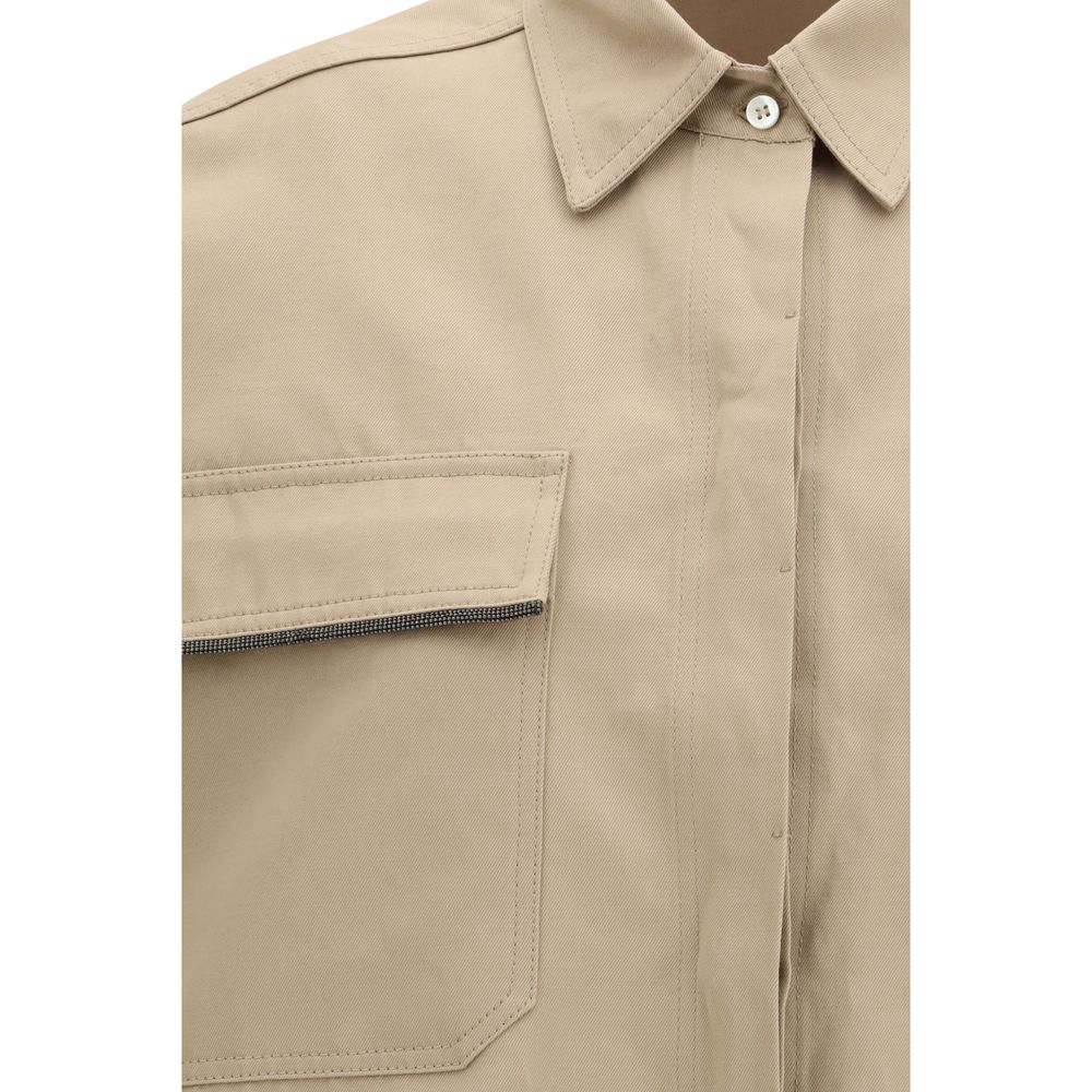 Brunello Cucinelli Beige Cotton Shortsleeve Women's Shirt