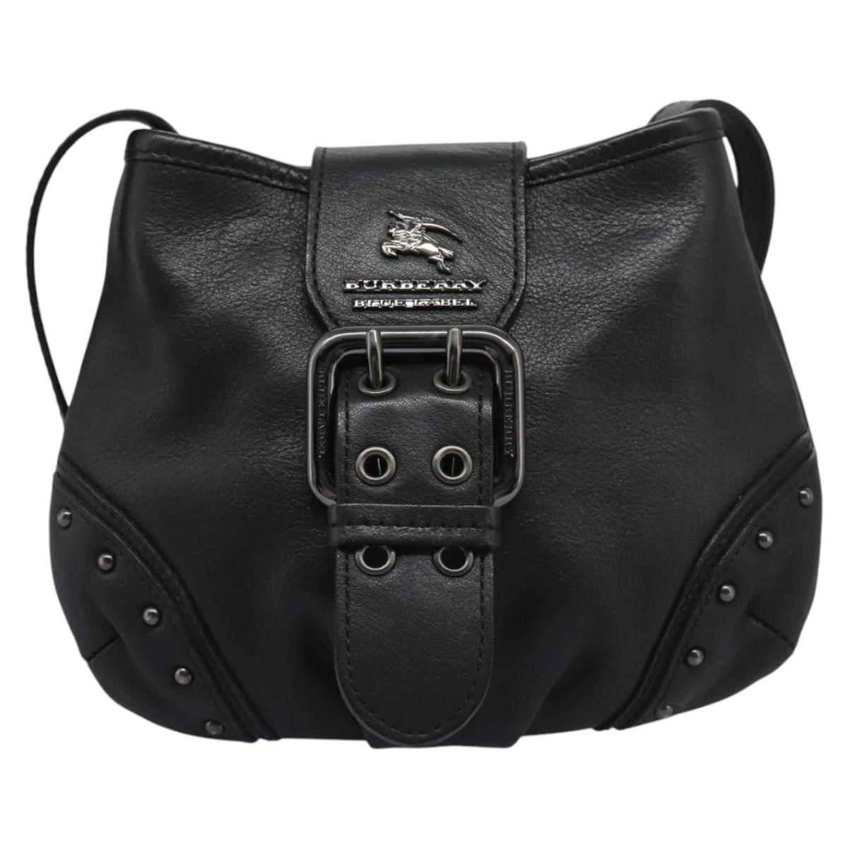 Burberry Nova Check Black Leather Shoulder Bag (Pre-Owned)