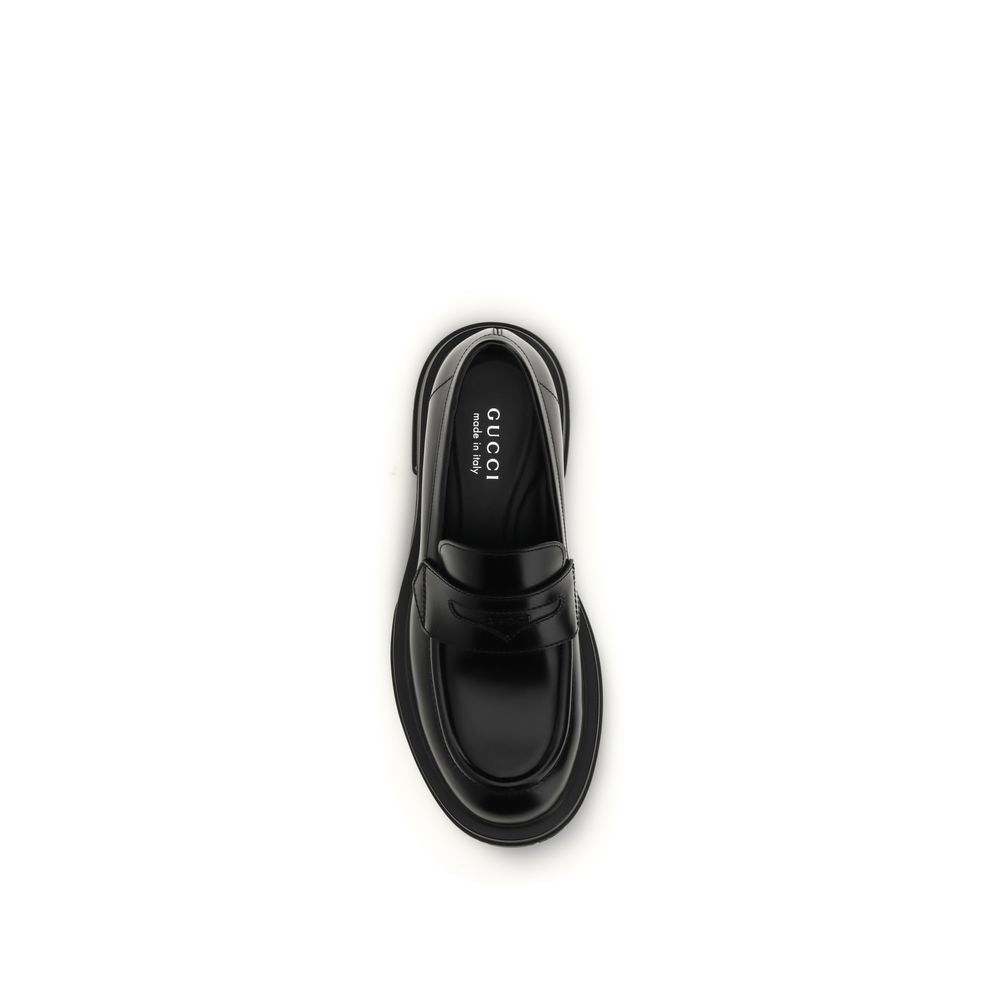 Gucci Black Calf Leather Bos Taurus Slip-On Men's Loafers