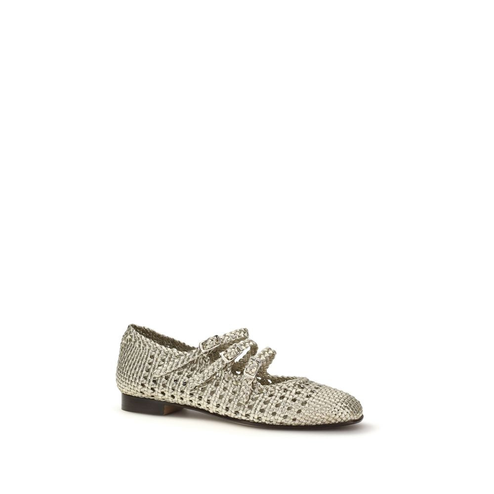 Carel Paris Silver Calf Leather Bos Taurus Ballet Women's Flats