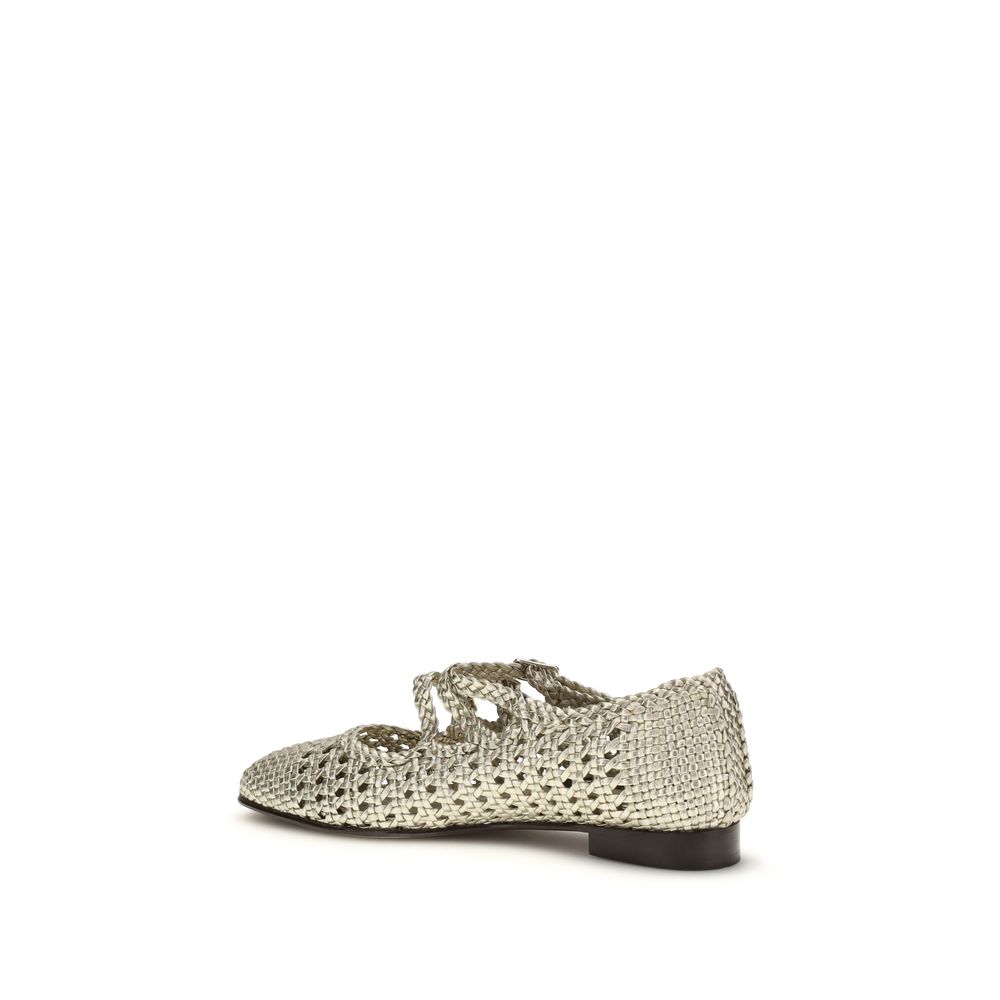 Carel Paris Silver Calf Leather Bos Taurus Ballet Women's Flats