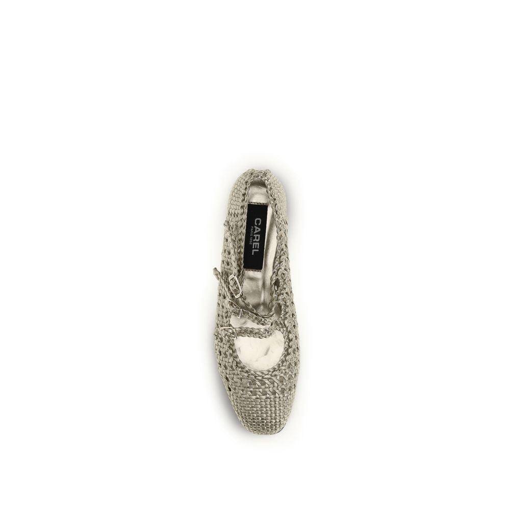 Carel Paris Silver Calf Leather Bos Taurus Ballet Women's Flats