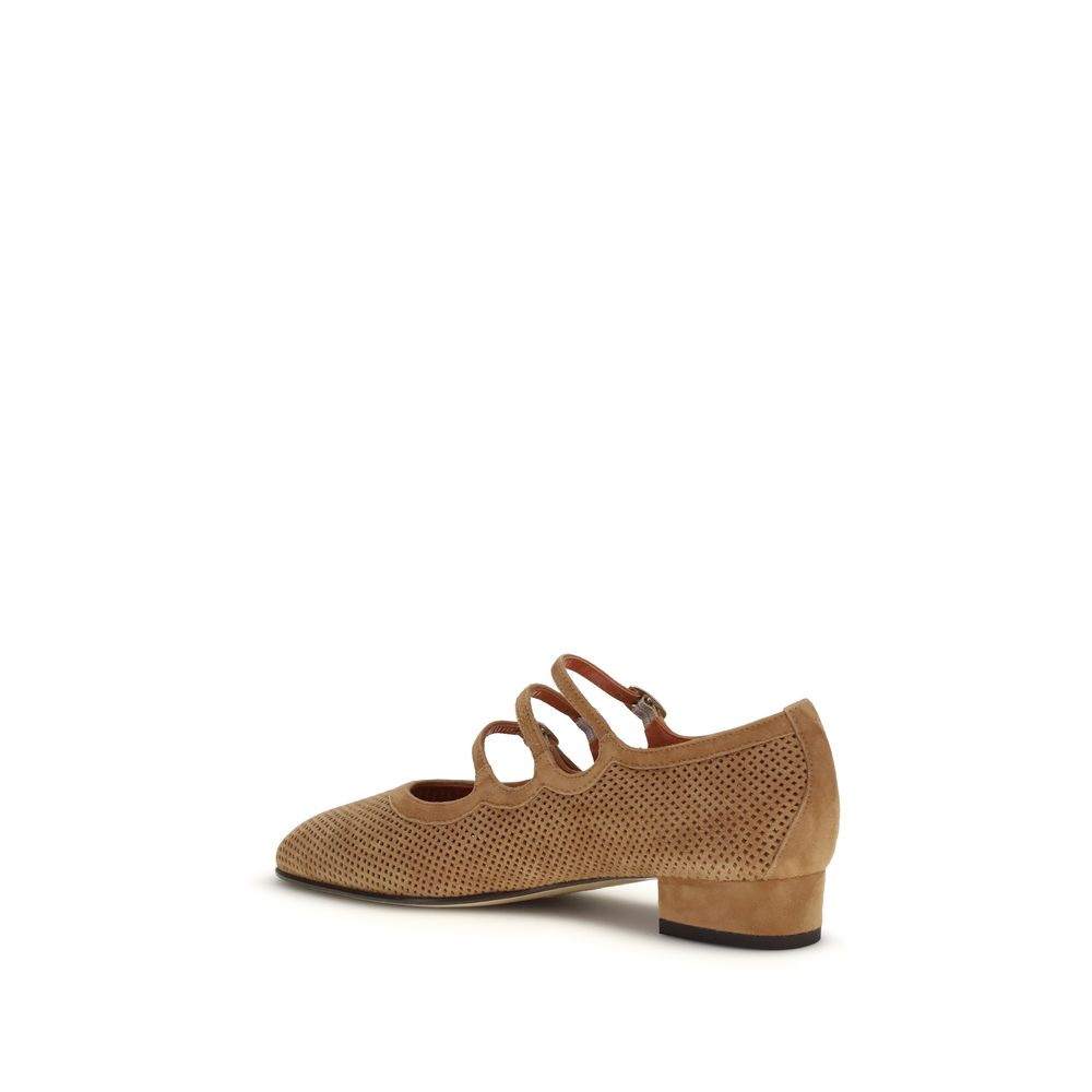 Carel Paris Beige Calf Leather Bos Taurus Ballet Women's Flats