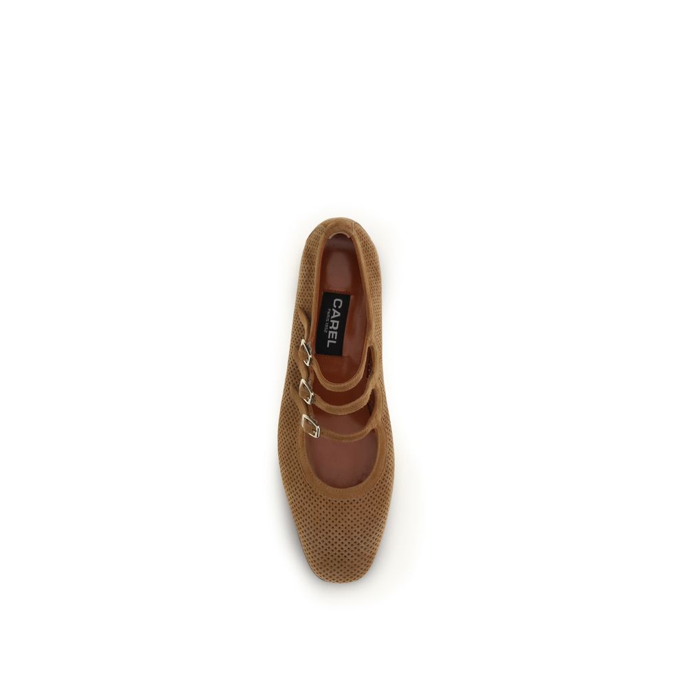 Carel Paris Beige Calf Leather Bos Taurus Ballet Women's Flats