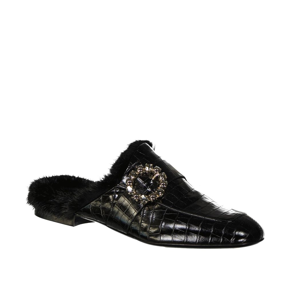 Eleventy Black Calfskin Women's Mules