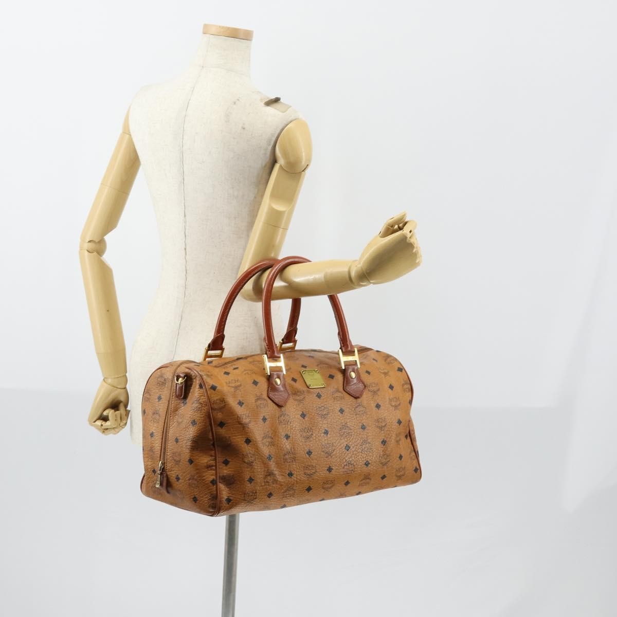 MCM Vicetos Logogram Boston Brown Canvas Travel Bag Bag (Pre-Owned)