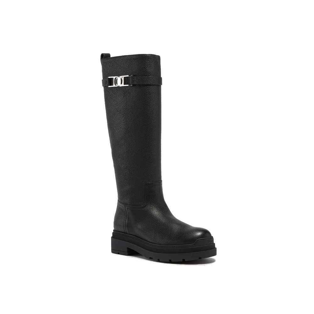 Salvatore Ferragamo Black Calfskin Flat Women's Boots