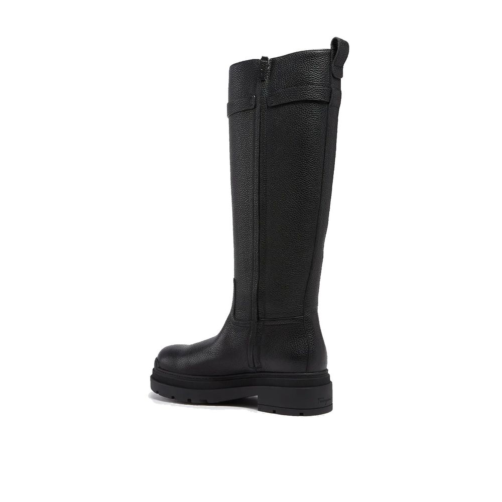 Salvatore Ferragamo Black Calfskin Flat Women's Boots
