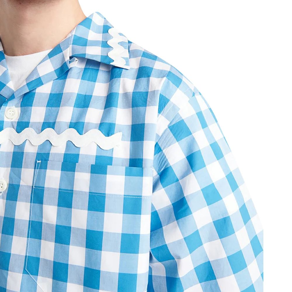 Prada Blue Cotton Pattern Men's Shirt