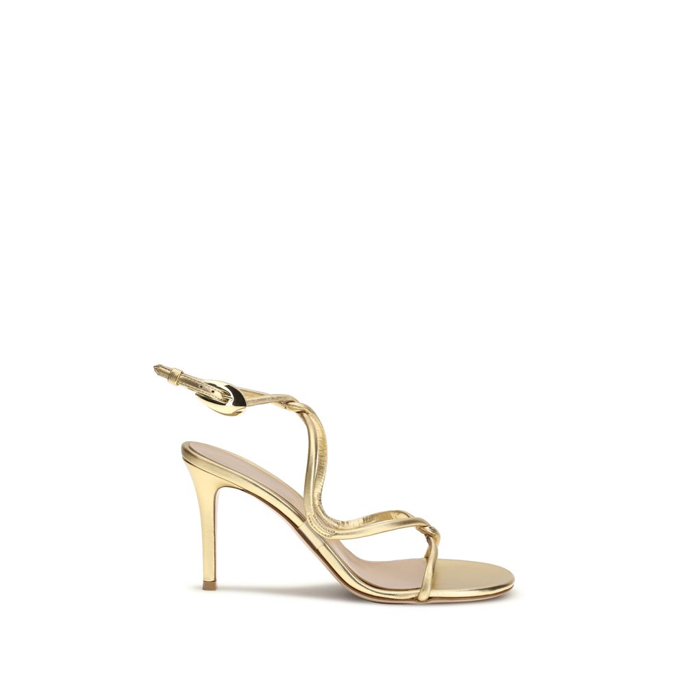 Gianvito Rossi Gold Calf Leather Bos Taurus Stiletto Heel Women's Sandals