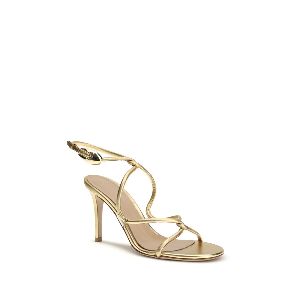Gianvito Rossi Gold Calf Leather Bos Taurus Stiletto Heel Women's Sandals