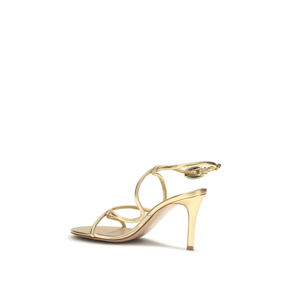 Gianvito Rossi Gold Calf Leather Bos Taurus Stiletto Heel Women's Sandals