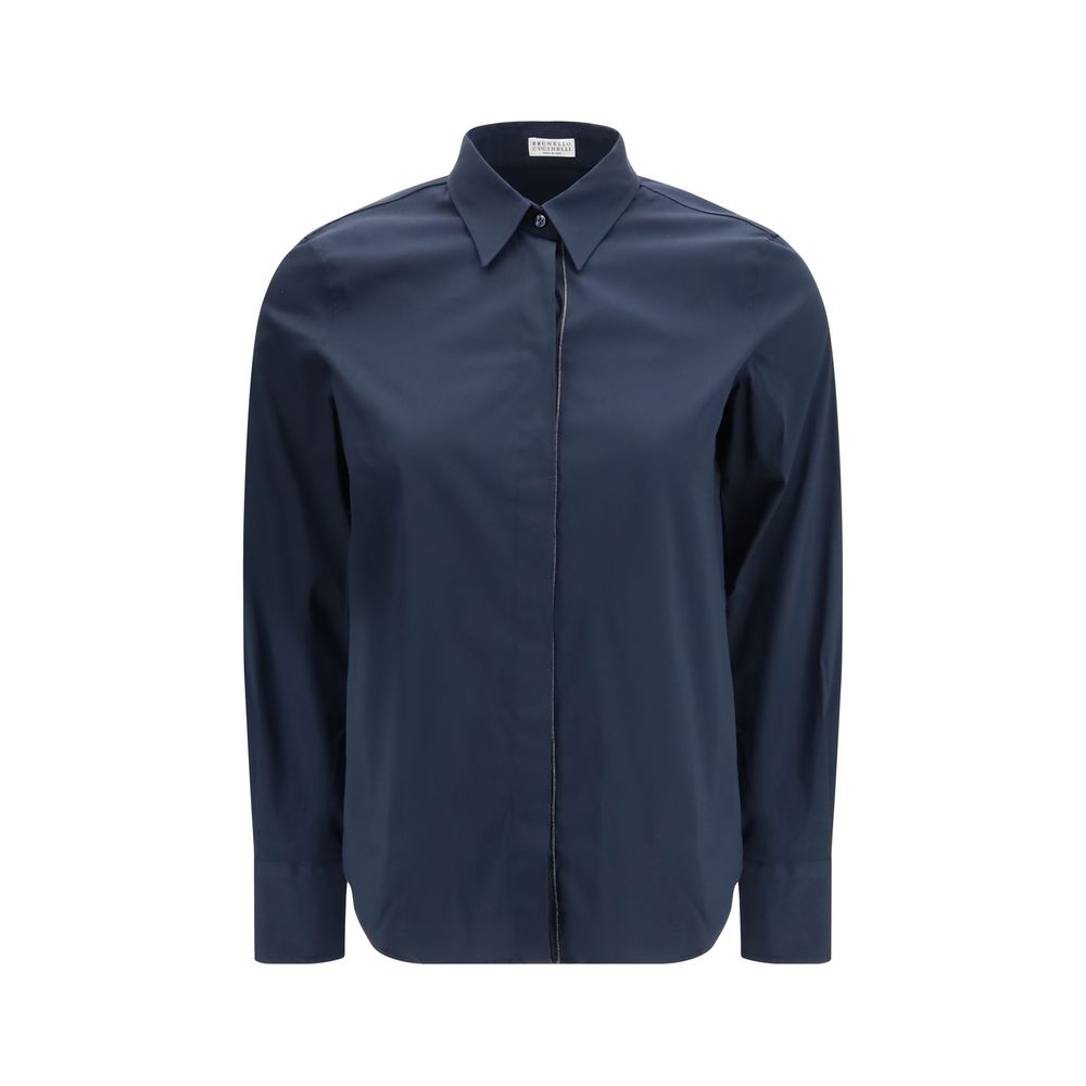 Brunello Cucinelli Blue Cotton Dress Women's Shirt