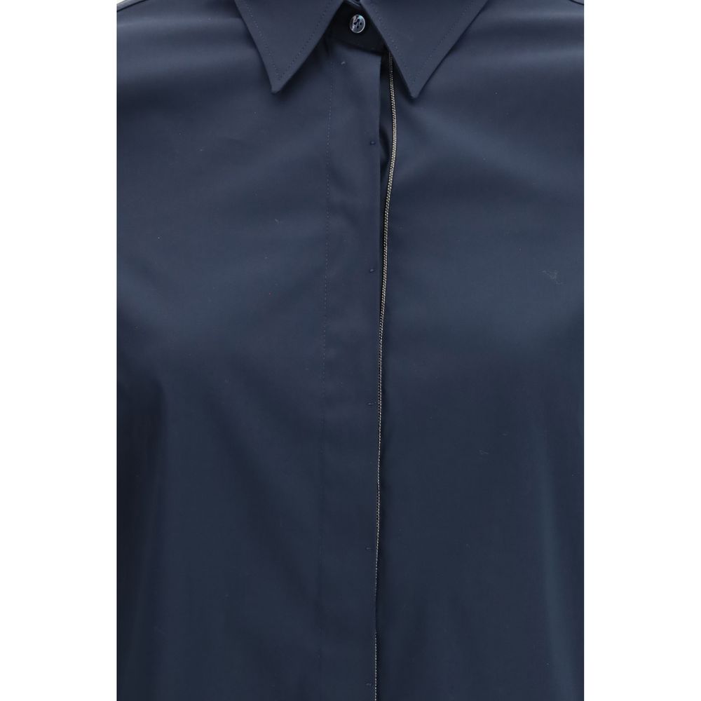 Brunello Cucinelli Blue Cotton Dress Women's Shirt