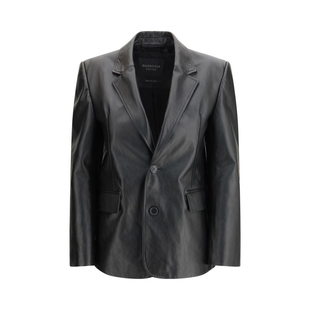 Balenciaga Black Calf Leather Bos Taurus Leather Women's Jacket
