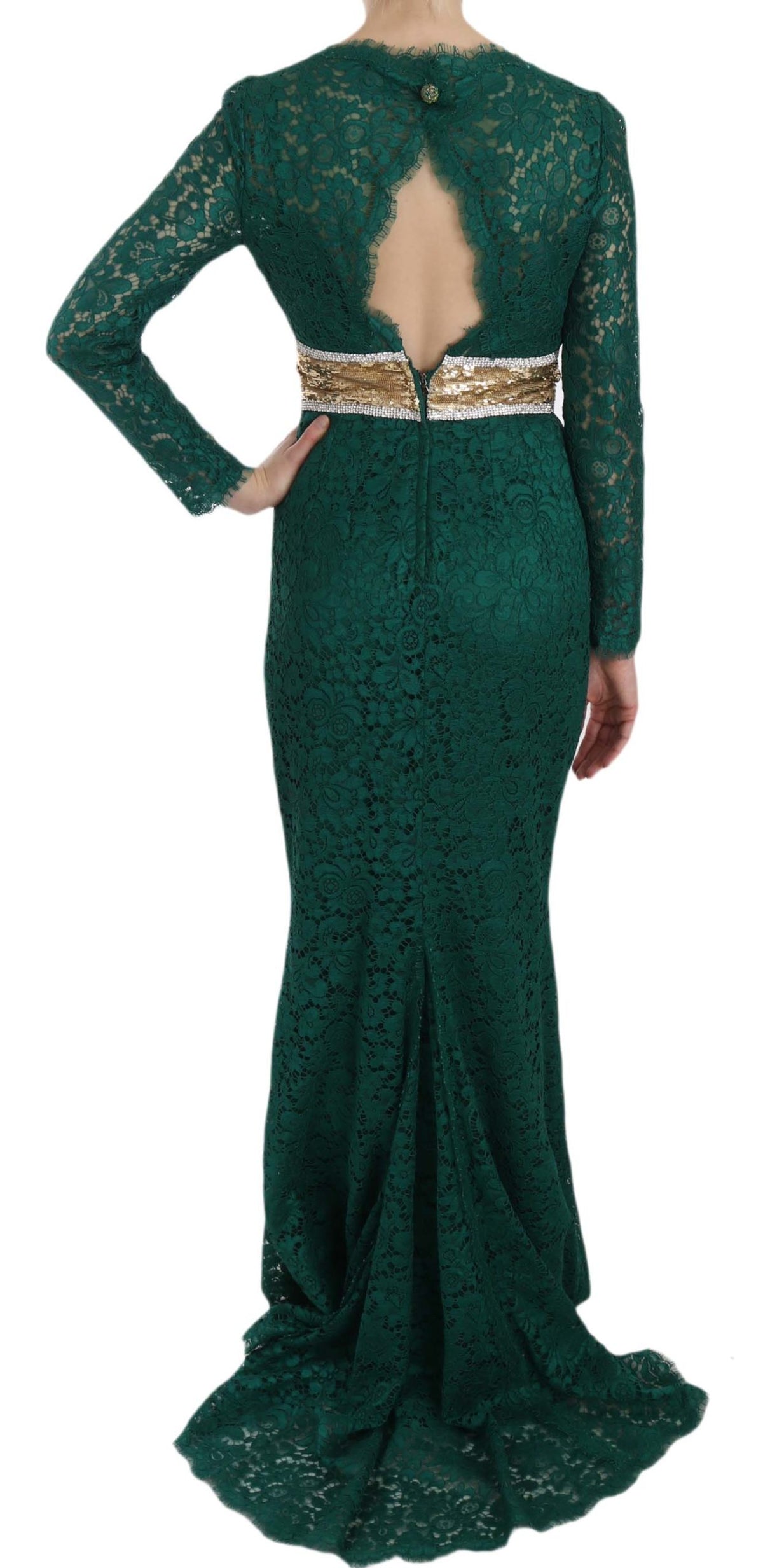 Dolce & Gabbana Crystal Gold Belt Lace Sheath Gown Women's Dress