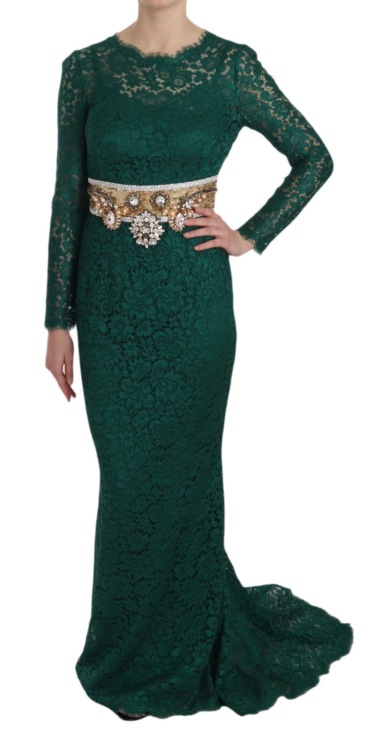 Dolce & Gabbana Crystal Gold Belt Lace Sheath Gown Women's Dress