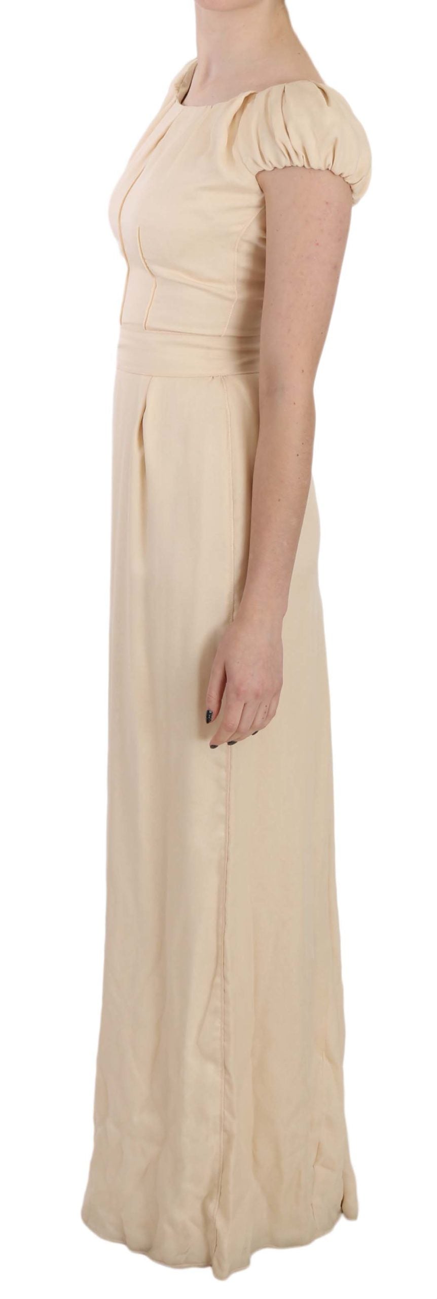 Dolce & Gabbana Beige Silk Column Cap Sleeve Gown Women's Dress