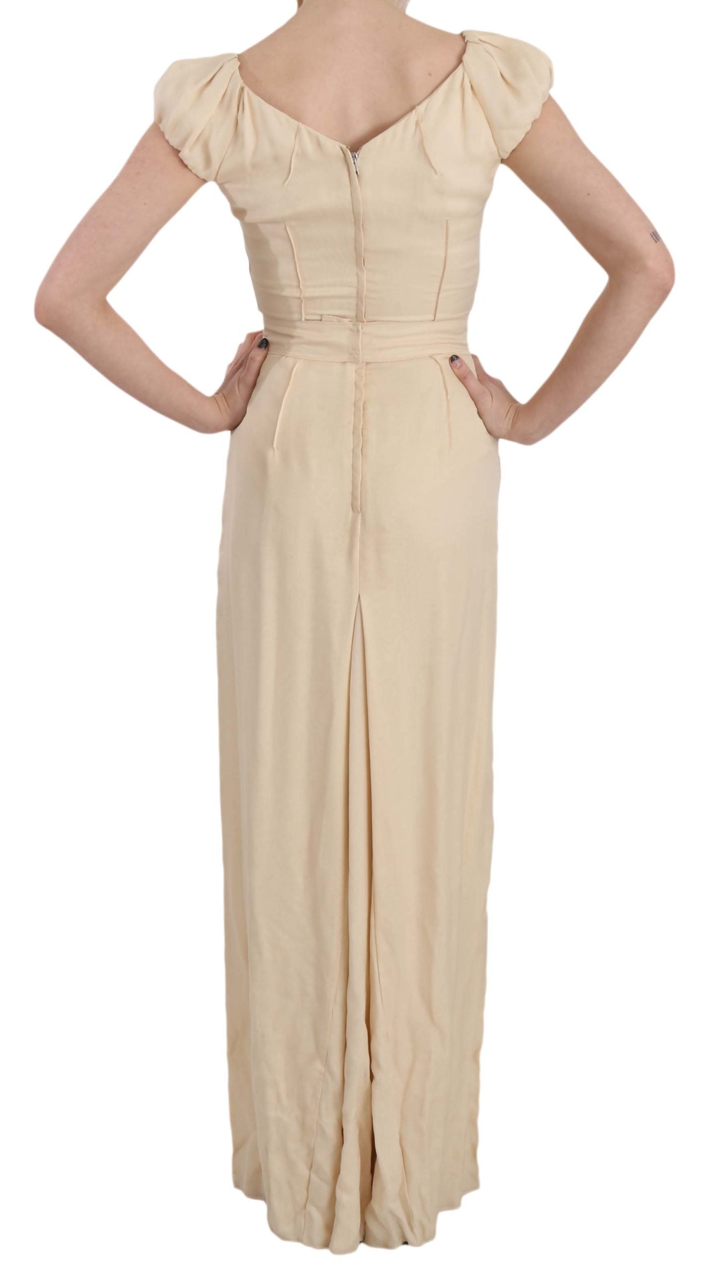 Dolce & Gabbana Beige Silk Column Cap Sleeve Gown Women's Dress