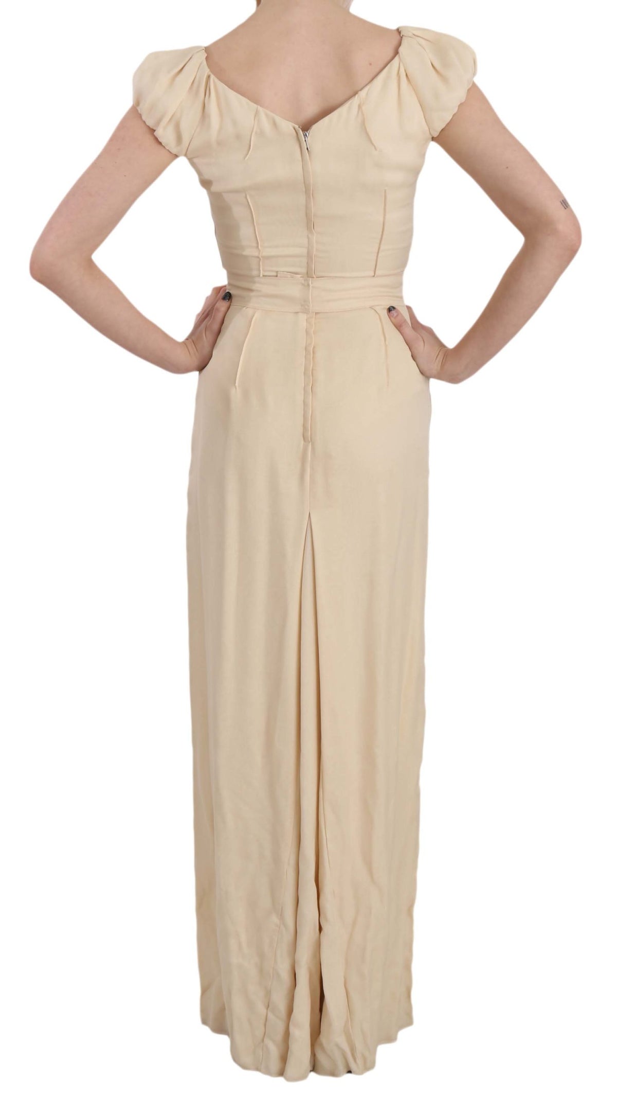 Dolce & Gabbana Beige Silk Column Cap Sleeve Gown Women's Dress