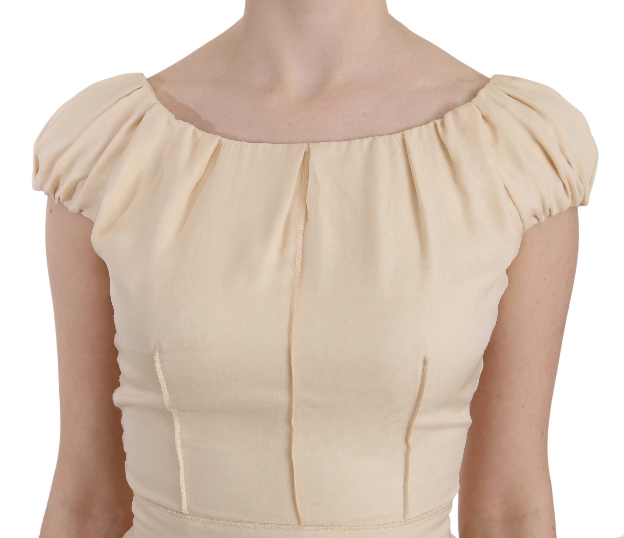 Dolce & Gabbana Beige Silk Column Cap Sleeve Gown Women's Dress