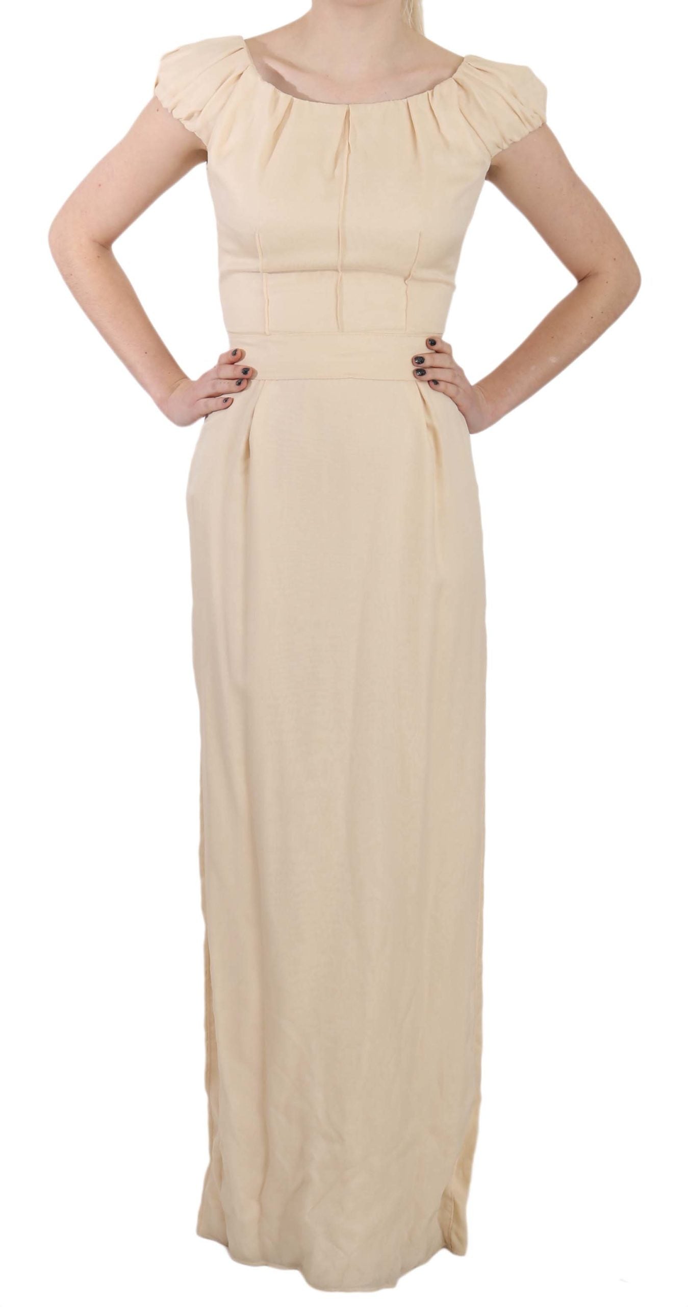 Dolce & Gabbana Beige Silk Column Cap Sleeve Gown Women's Dress