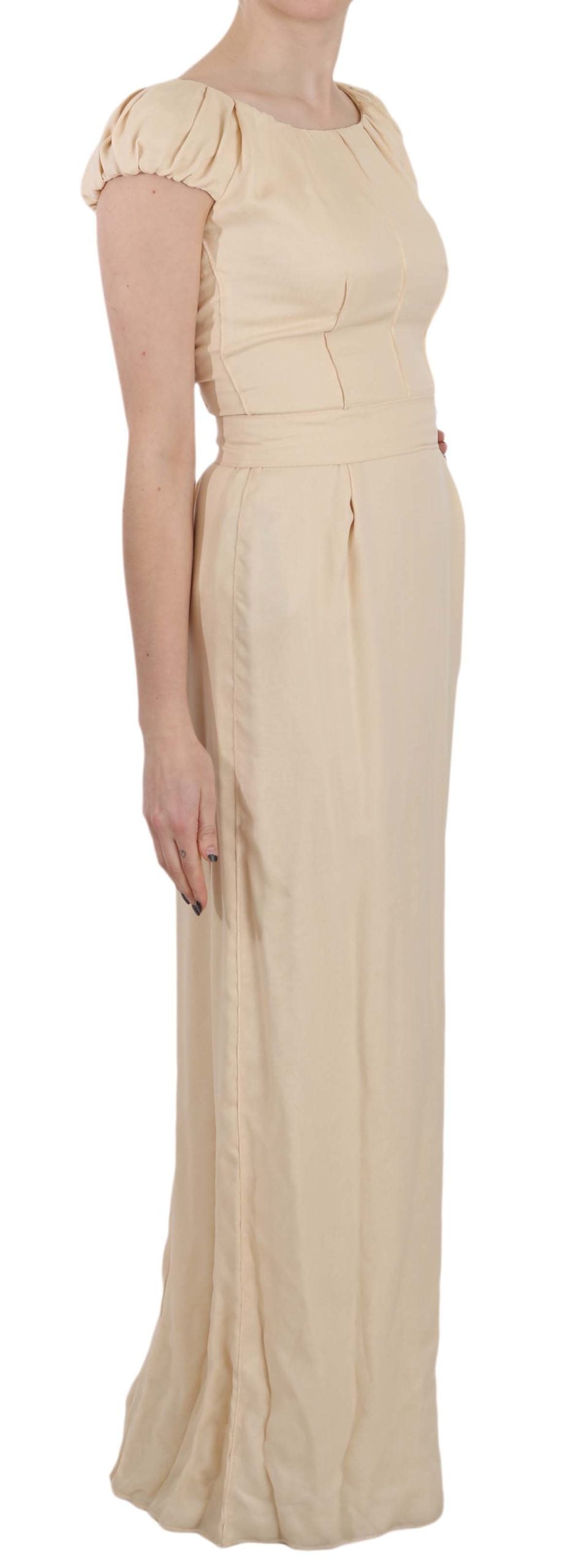 Dolce & Gabbana Beige Silk Column Cap Sleeve Gown Women's Dress