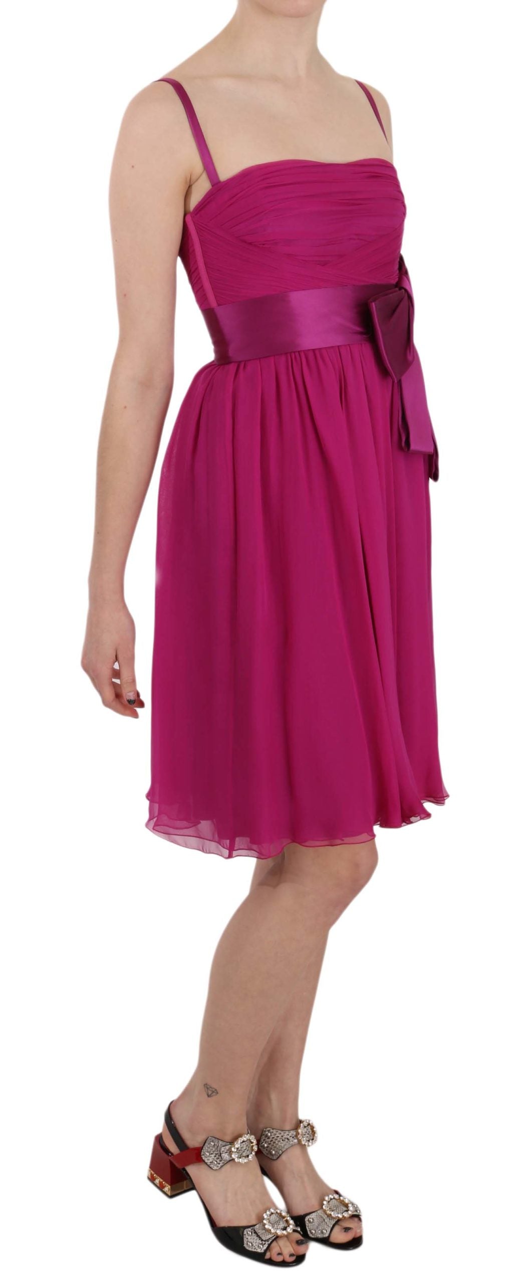 Dolce & Gabbana Fuchsia Pink Bow Silk Sleeveless Women's Dress