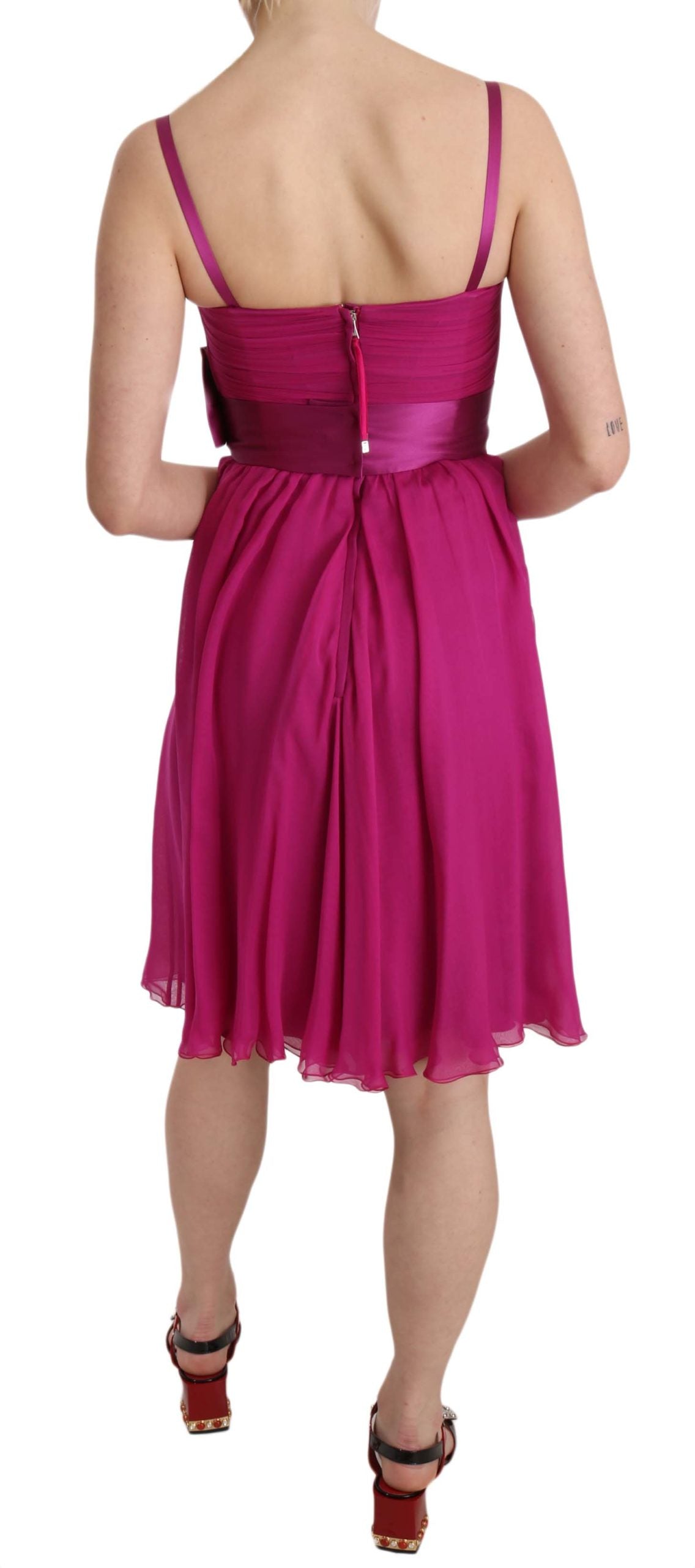 Dolce & Gabbana Fuchsia Pink Bow Silk Sleeveless Women's Dress
