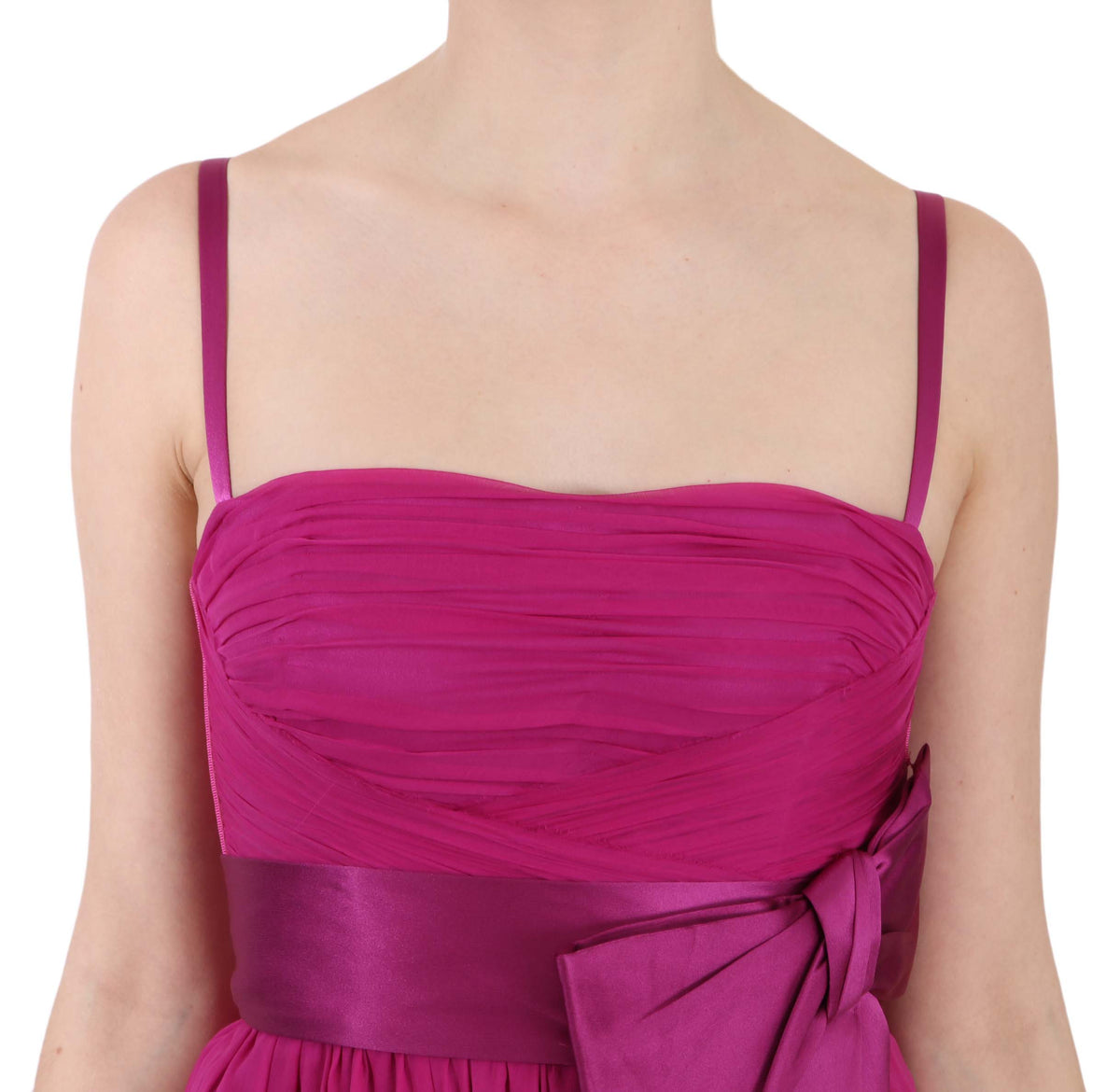 Dolce & Gabbana Fuchsia Pink Bow Silk Sleeveless Women's Dress
