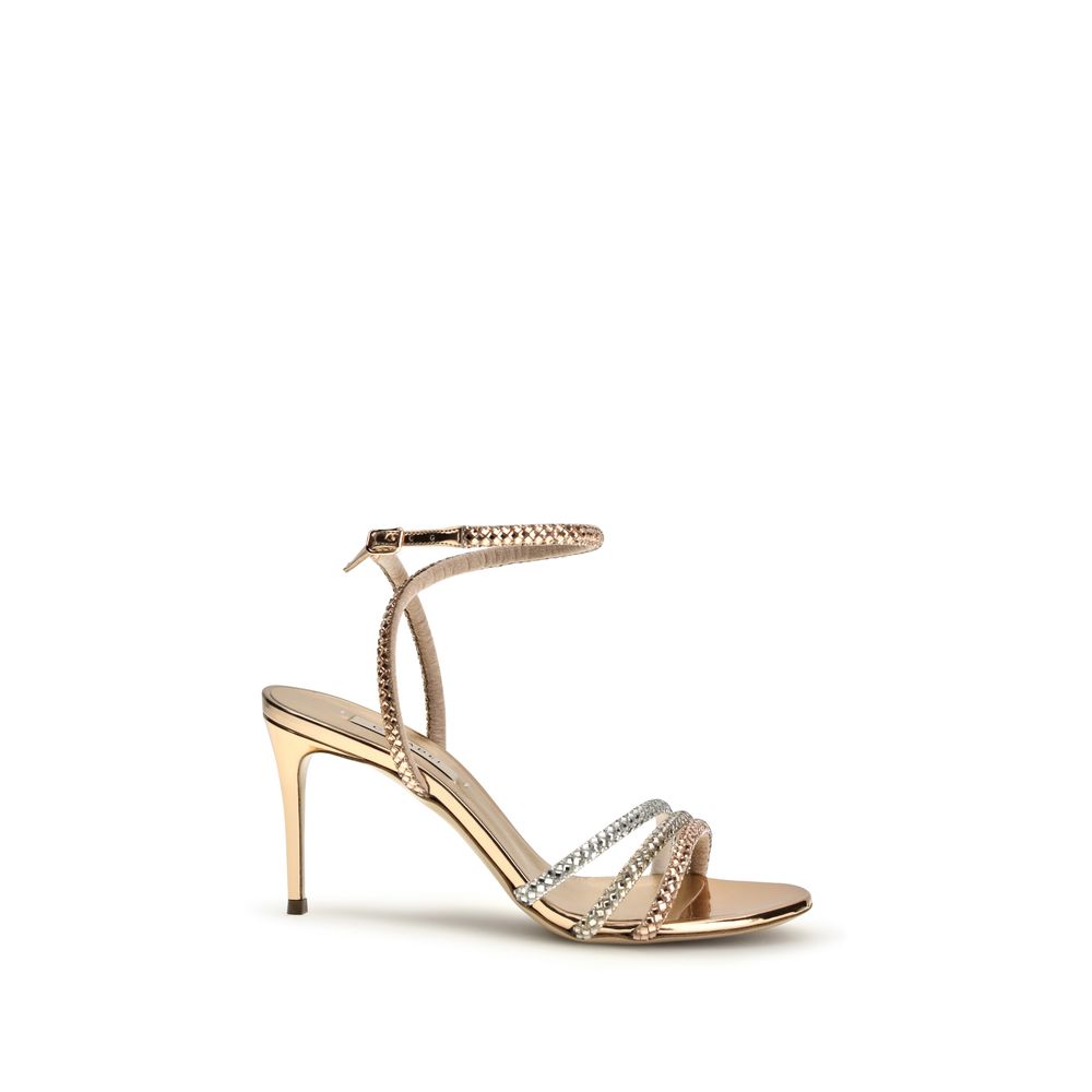 Casadei Gold Calf Leather Bos Taurus Stiletto Heel Women's Sandals