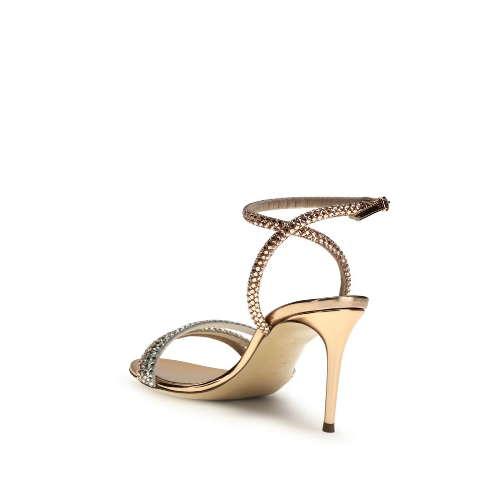 Casadei Gold Calf Leather Bos Taurus Stiletto Heel Women's Sandals