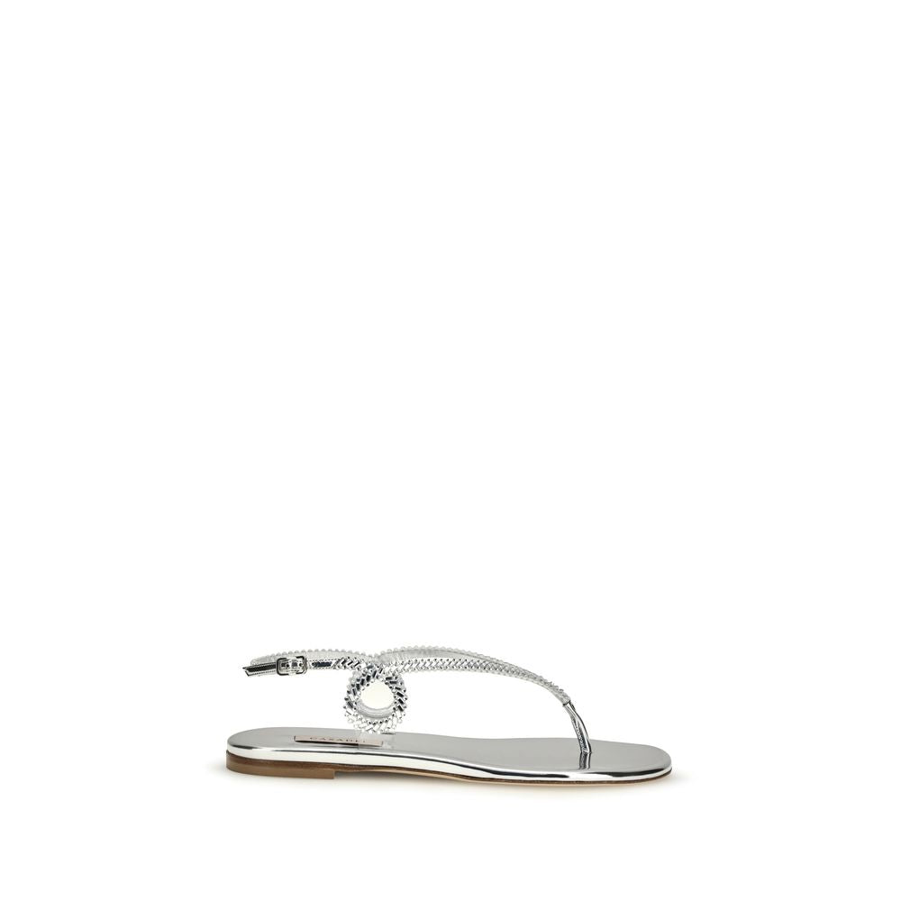 Casadei Silver Calf Leather Bos Taurus Flat Women's Sandals