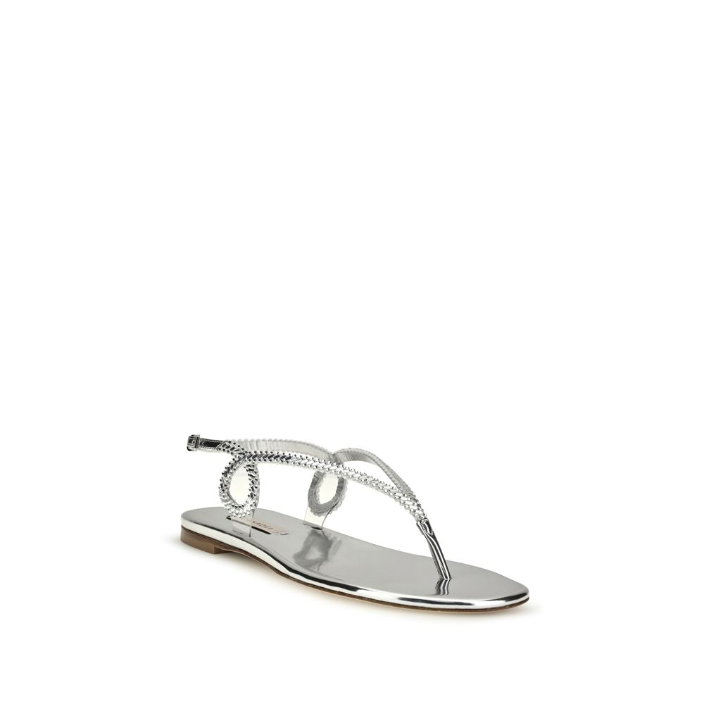 Casadei Silver Calf Leather Bos Taurus Flat Women's Sandals