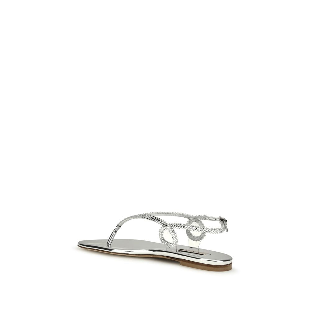 Casadei Silver Calf Leather Bos Taurus Flat Women's Sandals